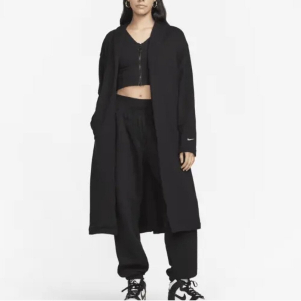 Nike Oversized French Terry Duster Womens Size SMALL Foldover Collar Long Length